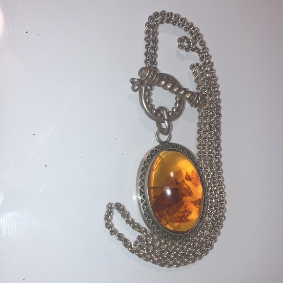 Genuine Baltic Amber & Sterling Silver Toggle Chain Necklace 🦋 - Picture 9 of 16